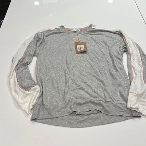 Pj salvage gray top with white detail and coral piping
